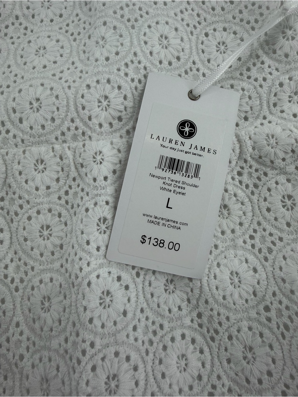 Lauren James Newport Tiered Shoulder Knot Dress/White Eyelet/Size: Large - Picture 15 of 16